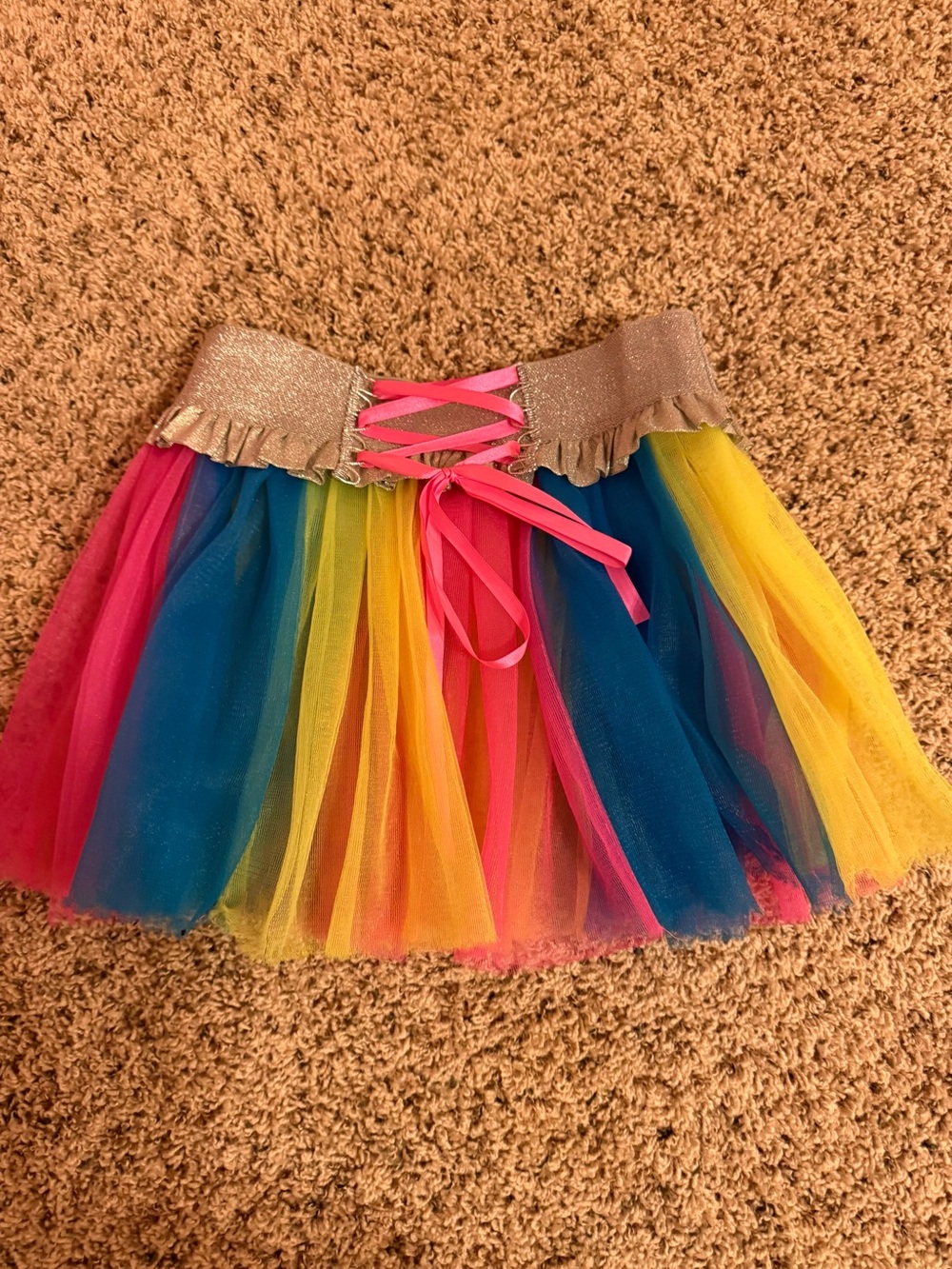 Girls' Rainbow Tulle Skirt with Gold Waistband - girls large or junior small